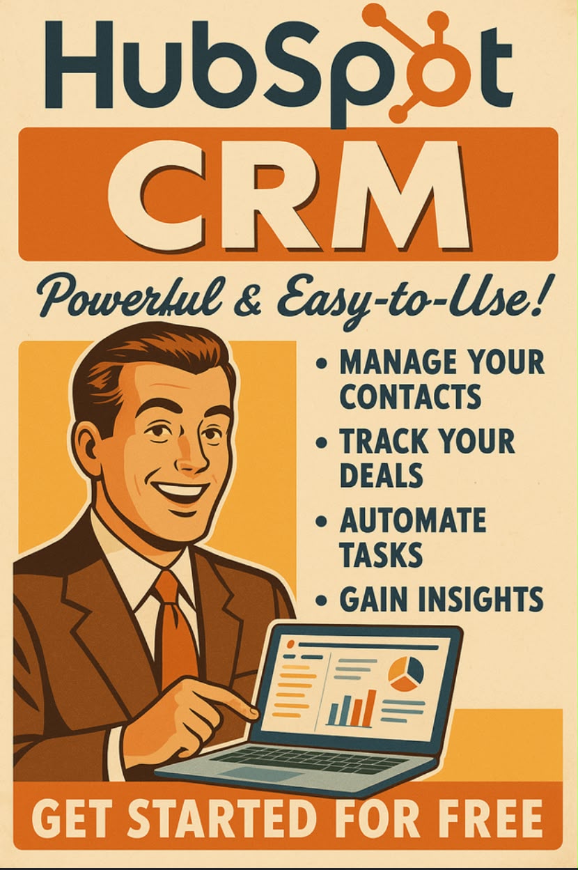 Cartaz atual da HubSpot CRM feito em estilo retrô com auxílio digital